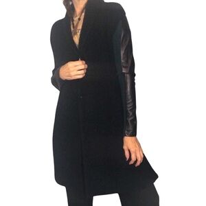 Space Couture Italy Sz 40 S Knit Coat Wool Alpaca Leather Green Assymetric hem